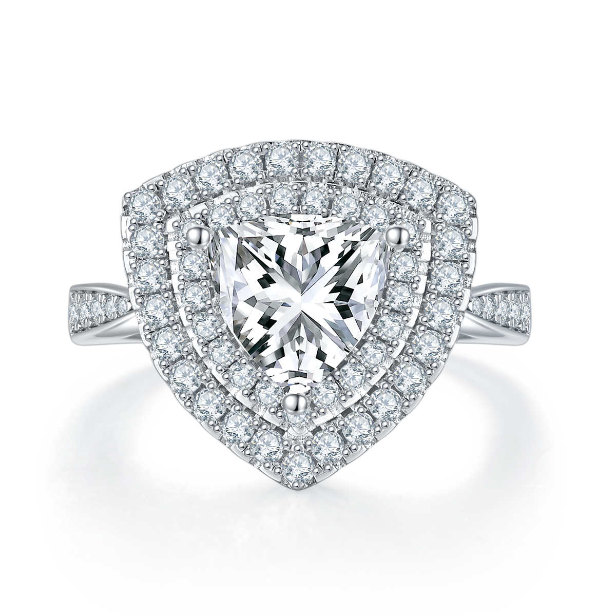 Deluxe Set Triangular S925 Silver Plated Platinum Moissanite Diamond Women's Ring 2.0 Carat D-Class